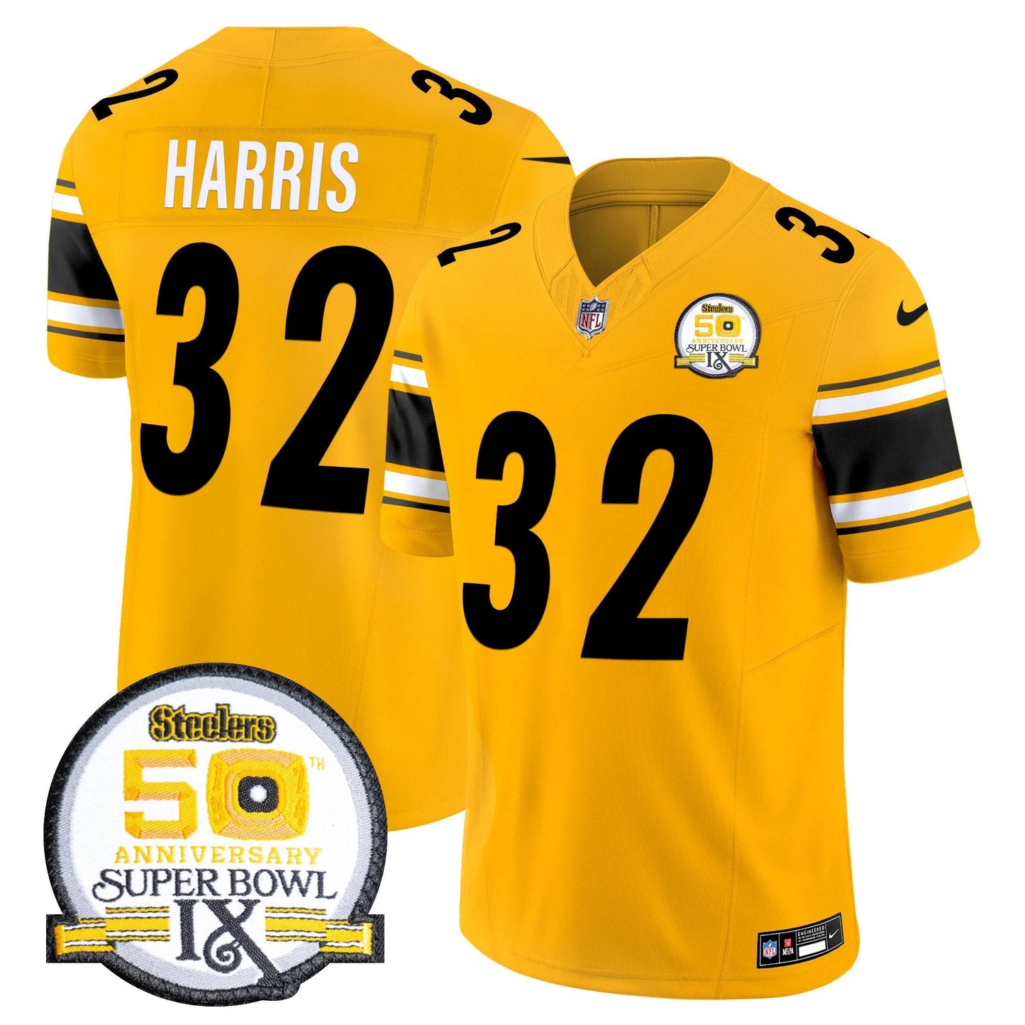Men's Steelers 50th Anniversary Of Super Bowl IX Patch Vapor Limited Jersey - All Stitched