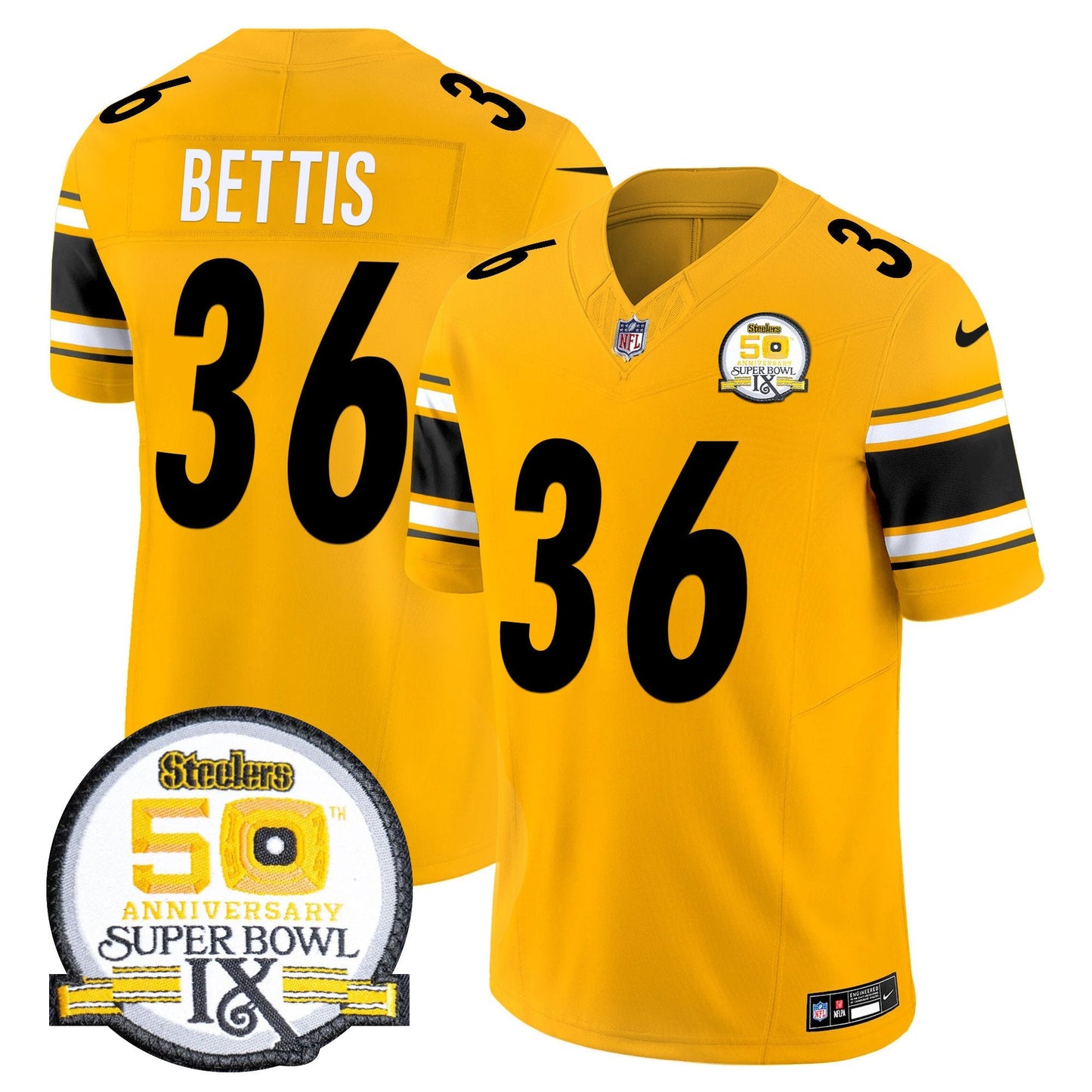 Men's Steelers 50th Anniversary Of Super Bowl IX Patch Vapor Limited Jersey - All Stitched