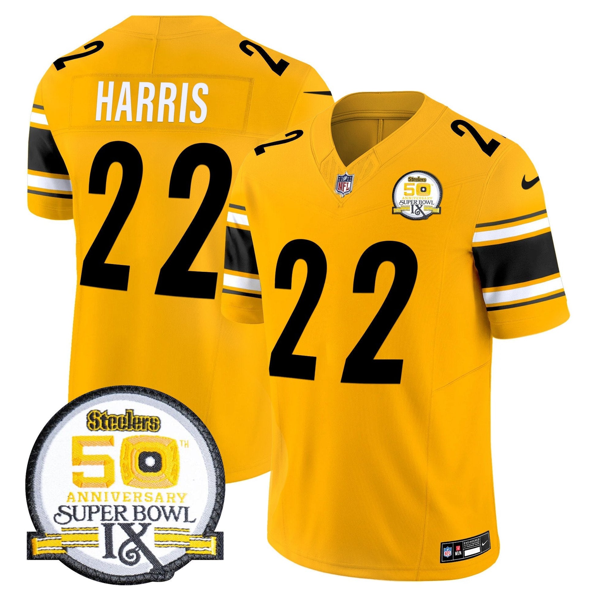 Men's Steelers 50th Anniversary Of Super Bowl IX Patch Vapor Limited Jersey - All Stitched