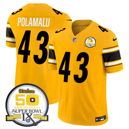 Men's Steelers 50th Anniversary Of Super Bowl IX Patch Vapor Limited Jersey - All Stitched