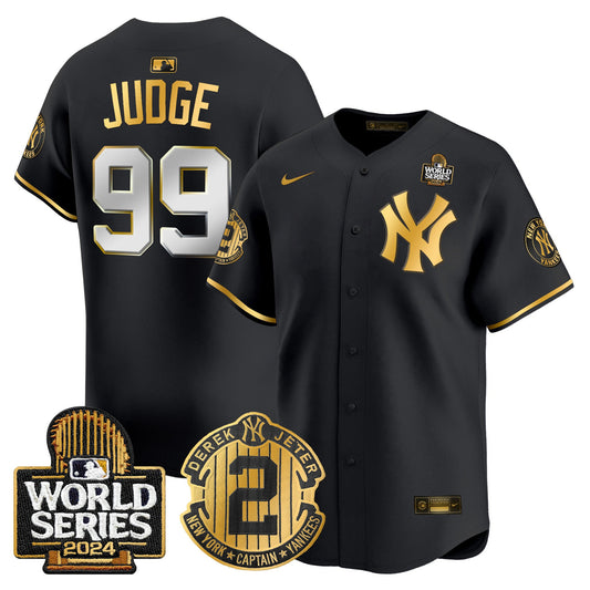 Men's Yankees Derek Jeter Patch 2024 World Series Vapor Premier Limited Jersey - All Stitched
