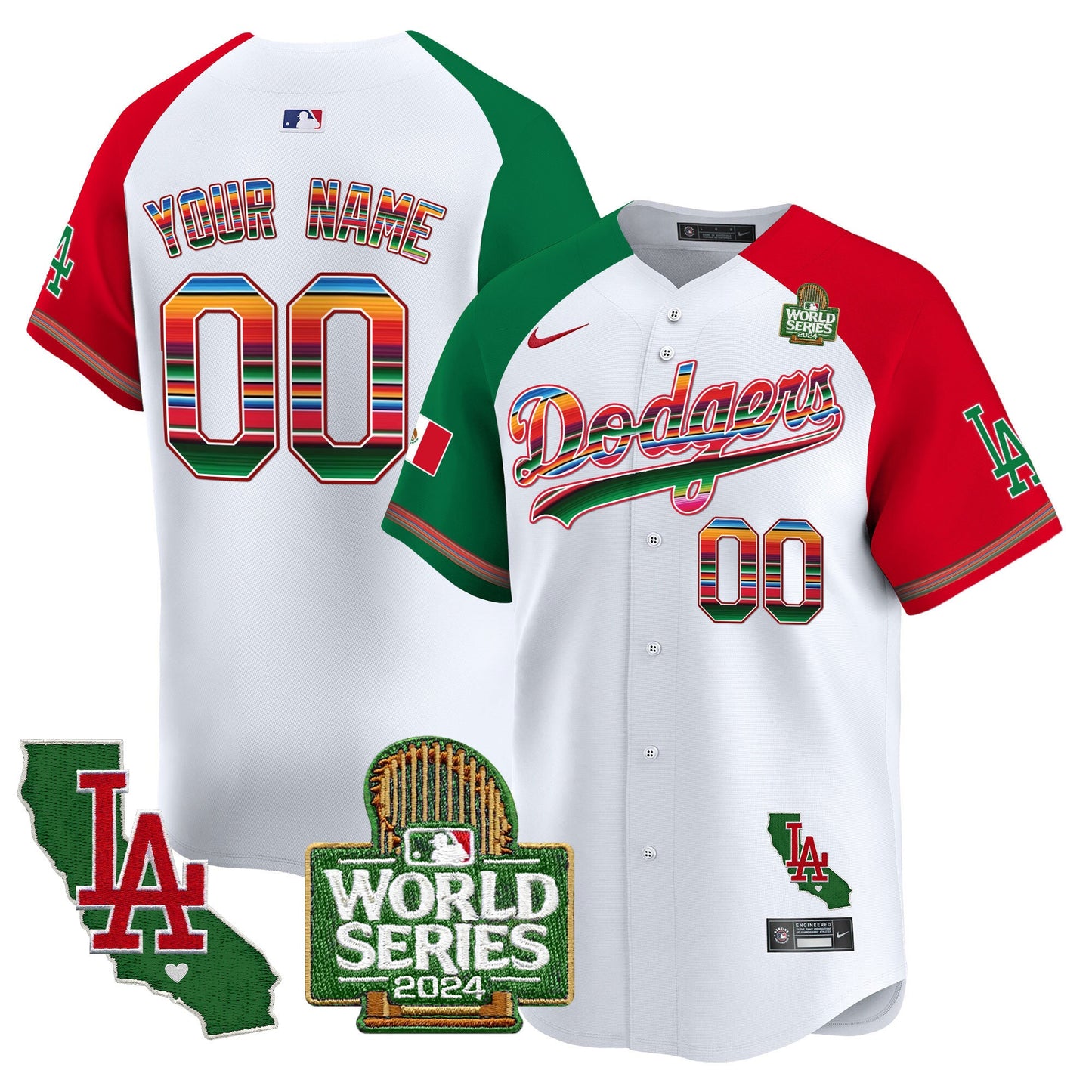 Custom Dodgers Mexico 2024 World Series Vapor Premier Limited Jersey V2 - All Stitched