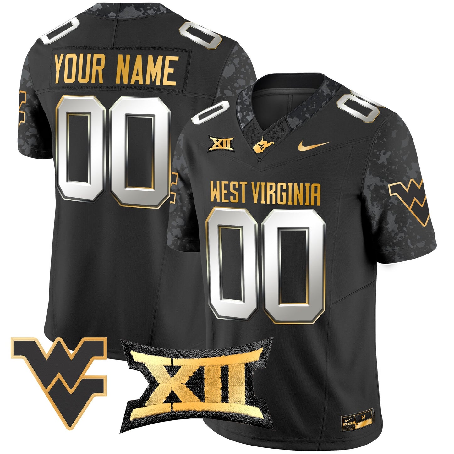 West Virginia Mountaineers 2024 Gold Vapor Limited Custom Jersey - All Stitched