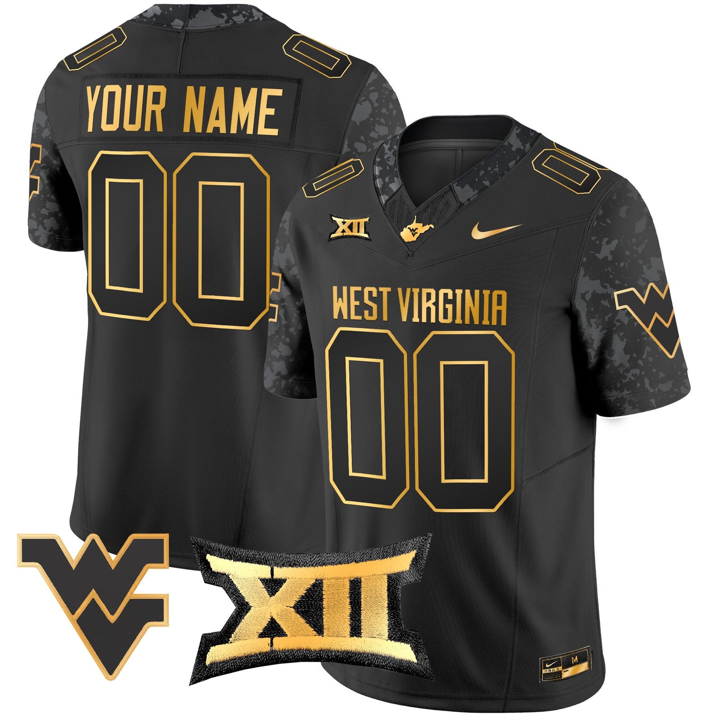 West Virginia Mountaineers 2024 Gold Vapor Limited Custom Jersey - All Stitched