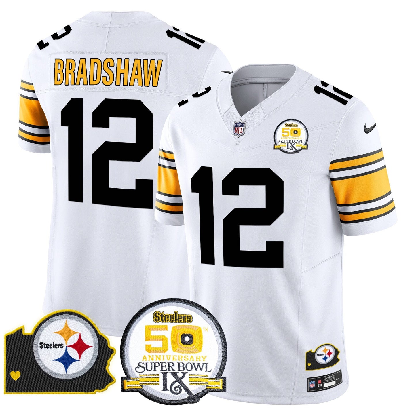 Steelers 50th Anniversary Of Super Bowl IX & Map Patch Vapor Limited Jersey - All Stitched