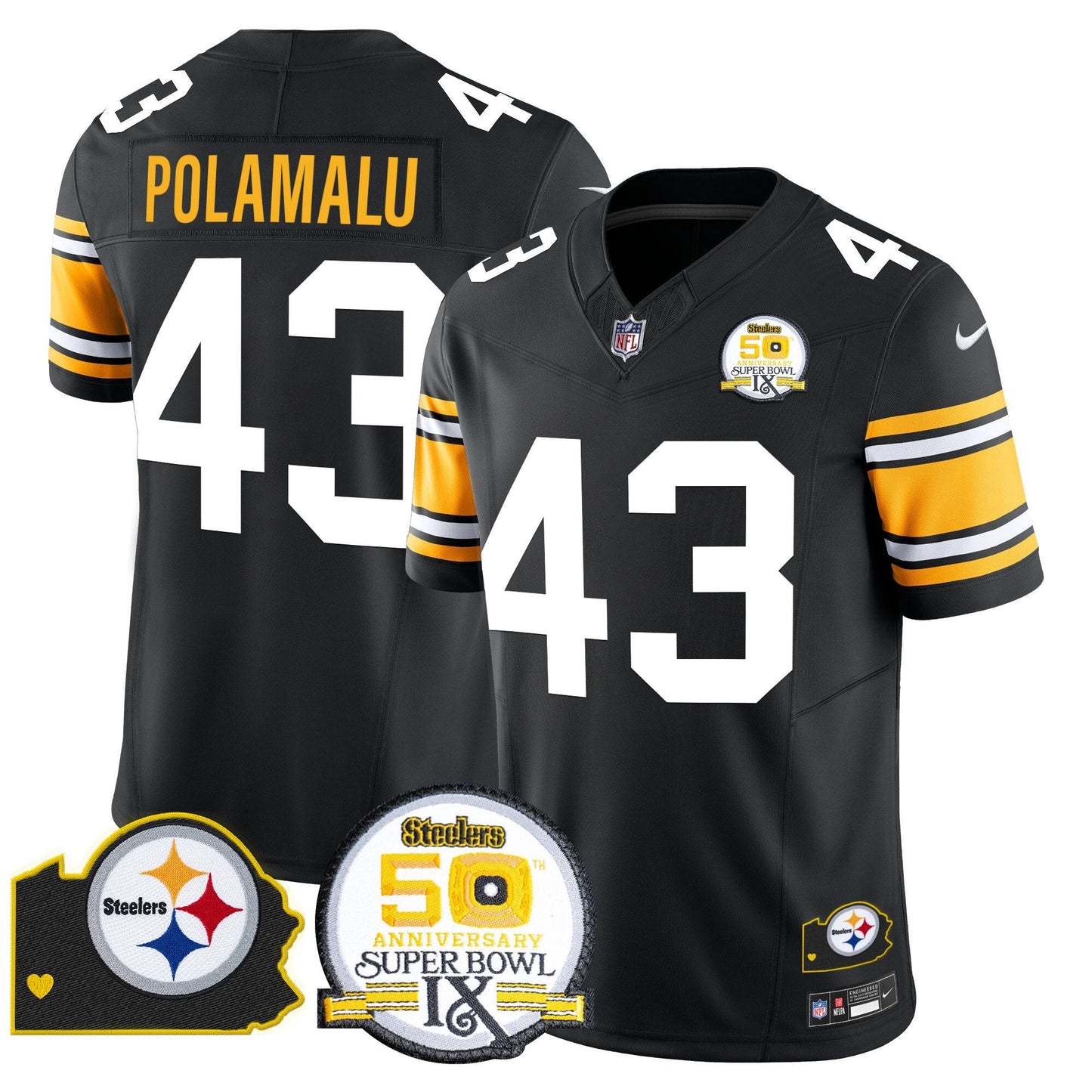 Steelers 50th Anniversary Of Super Bowl IX & Map Patch Vapor Limited Jersey - All Stitched