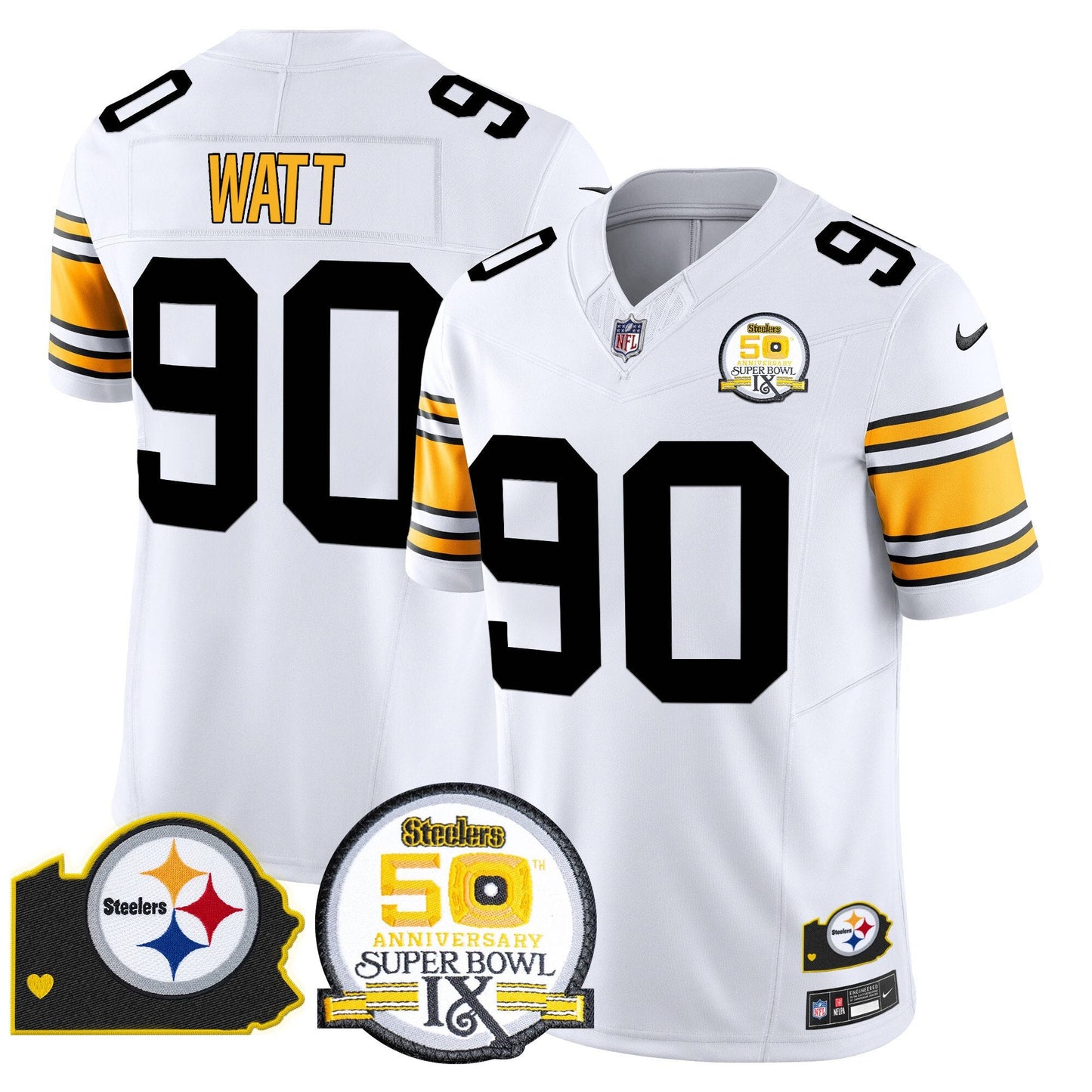 Steelers 50th Anniversary Of Super Bowl IX & Map Patch Vapor Limited Jersey - All Stitched