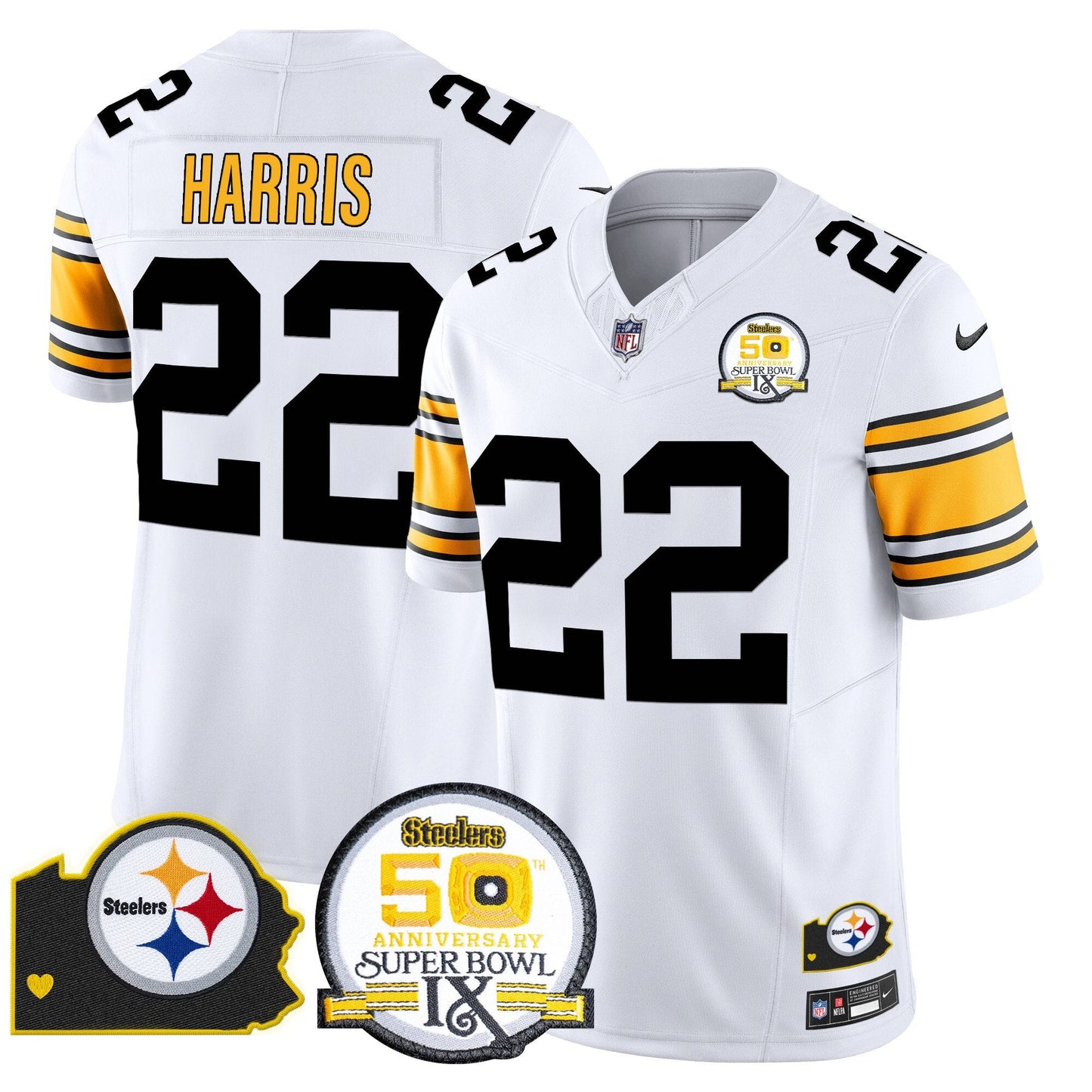 Steelers 50th Anniversary Of Super Bowl IX & Map Patch Vapor Limited Jersey - All Stitched