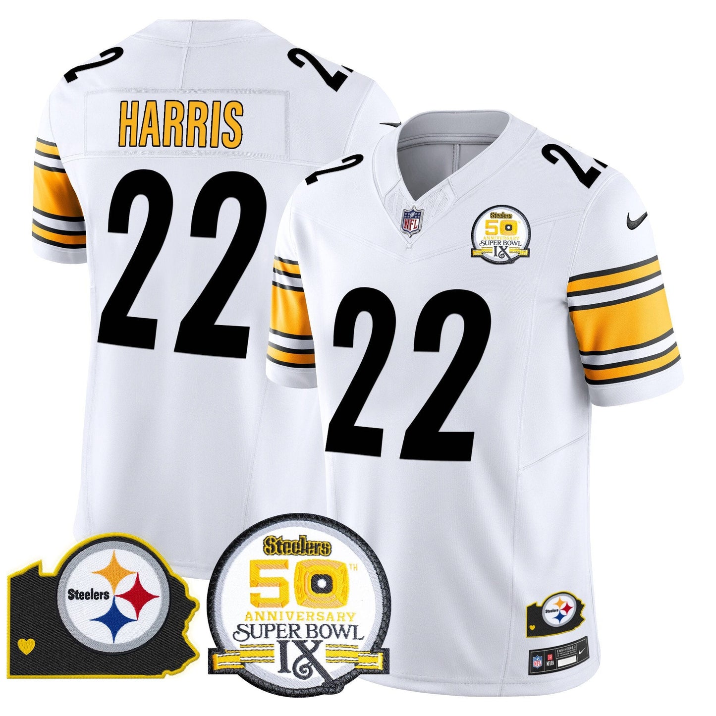 Steelers 50th Anniversary Of Super Bowl IX & Map Patch Vapor Limited Jersey - All Stitched