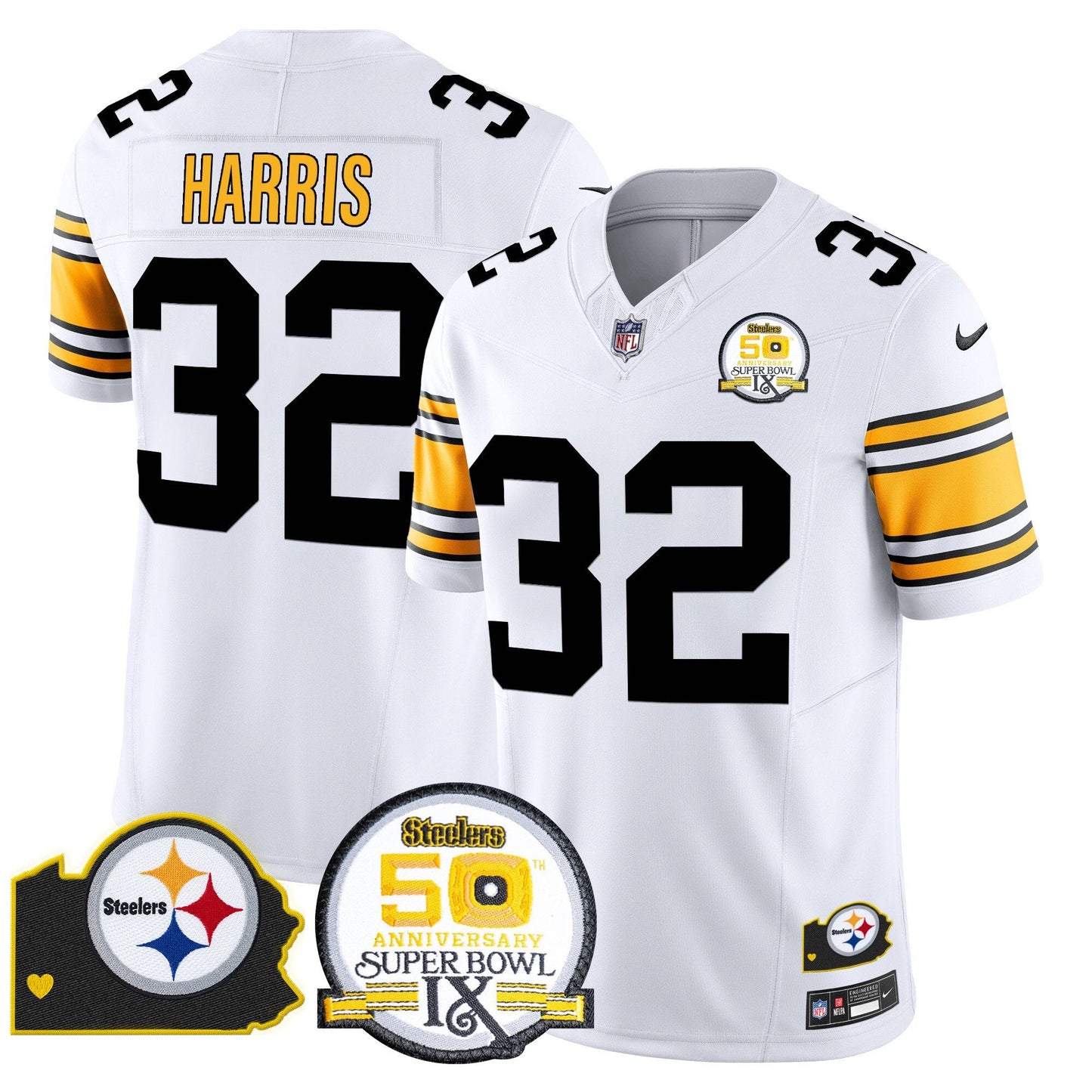 Steelers 50th Anniversary Of Super Bowl IX & Map Patch Vapor Limited Jersey - All Stitched