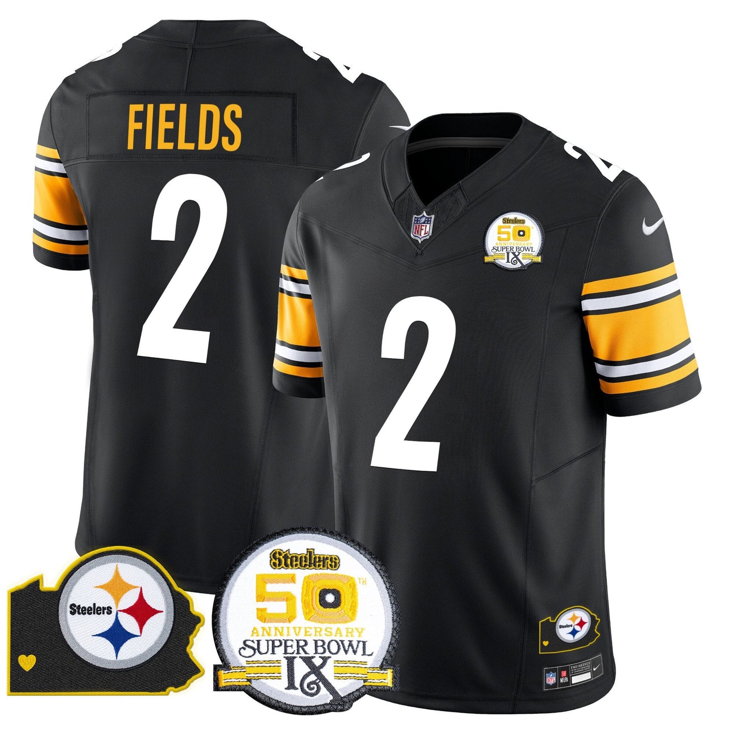 Steelers 50th Anniversary Of Super Bowl IX & Map Patch Vapor Limited Jersey - All Stitched