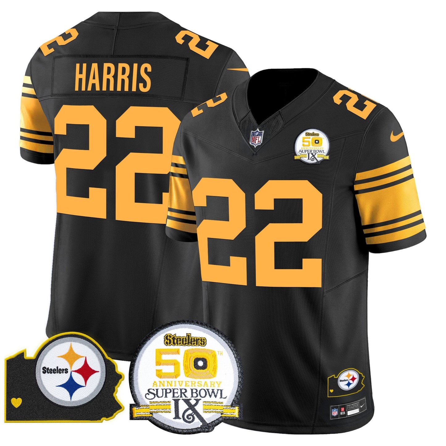 Steelers 50th Anniversary Of Super Bowl IX & Map Patch Vapor Limited Jersey - All Stitched