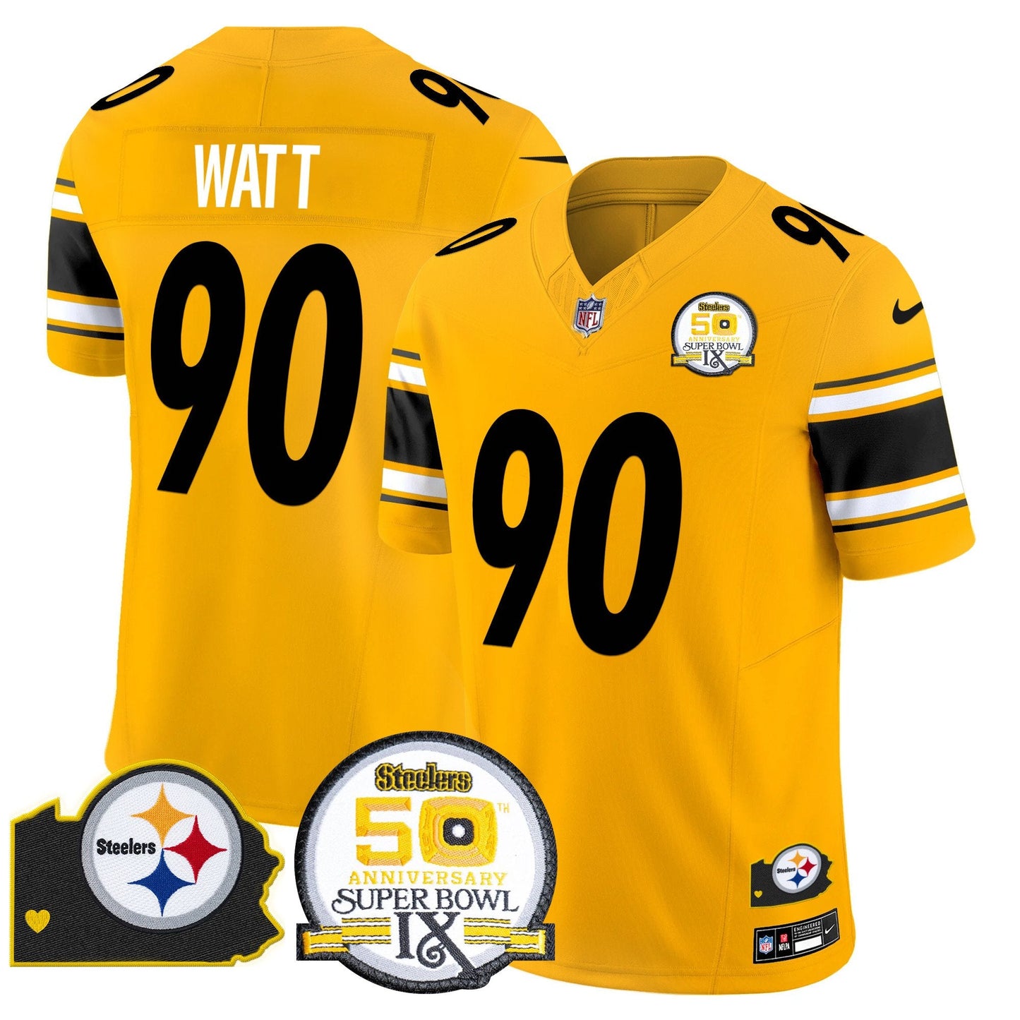 Steelers 50th Anniversary Of Super Bowl IX & Map Patch Vapor Limited Jersey - All Stitched