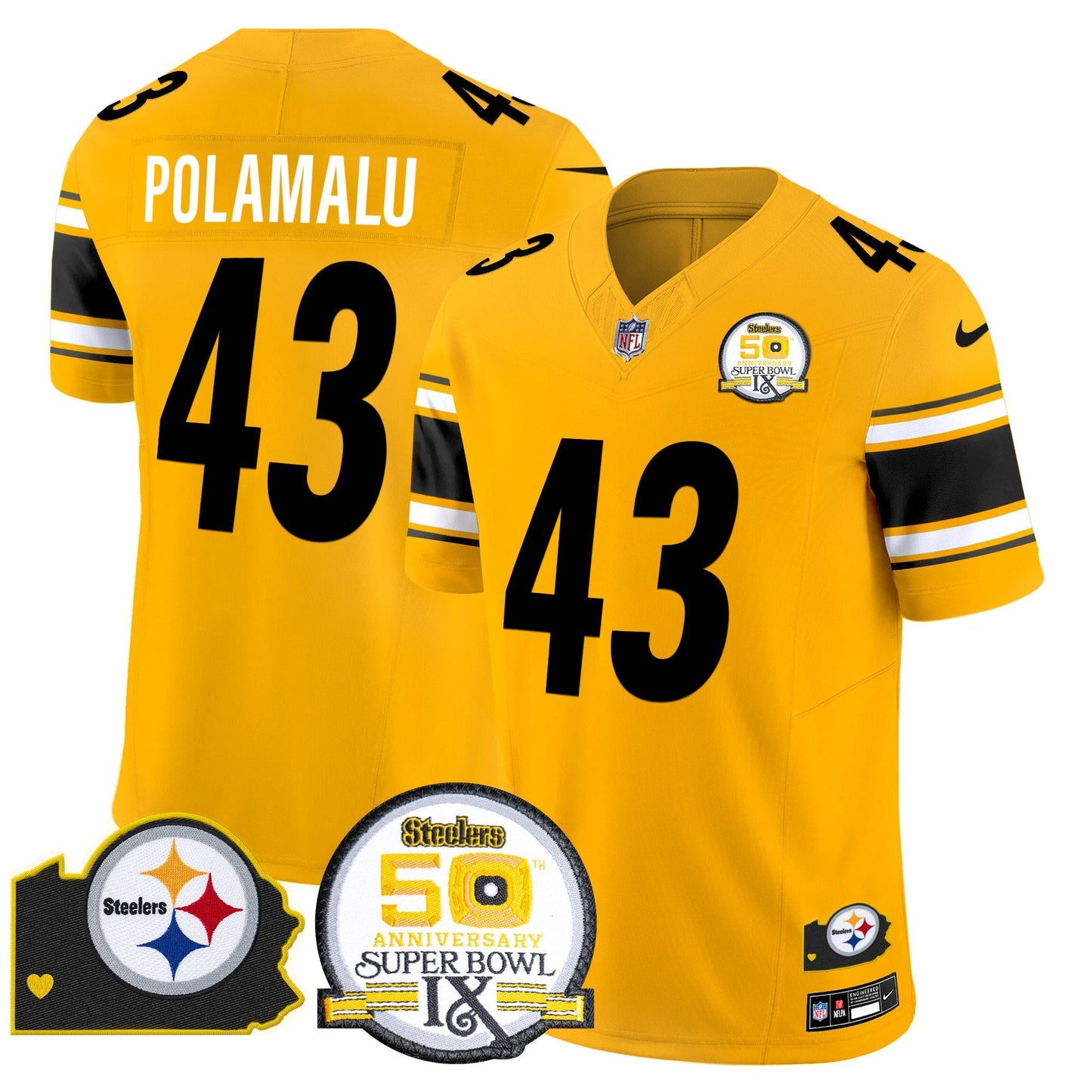 Steelers 50th Anniversary Of Super Bowl IX & Map Patch Vapor Limited Jersey - All Stitched