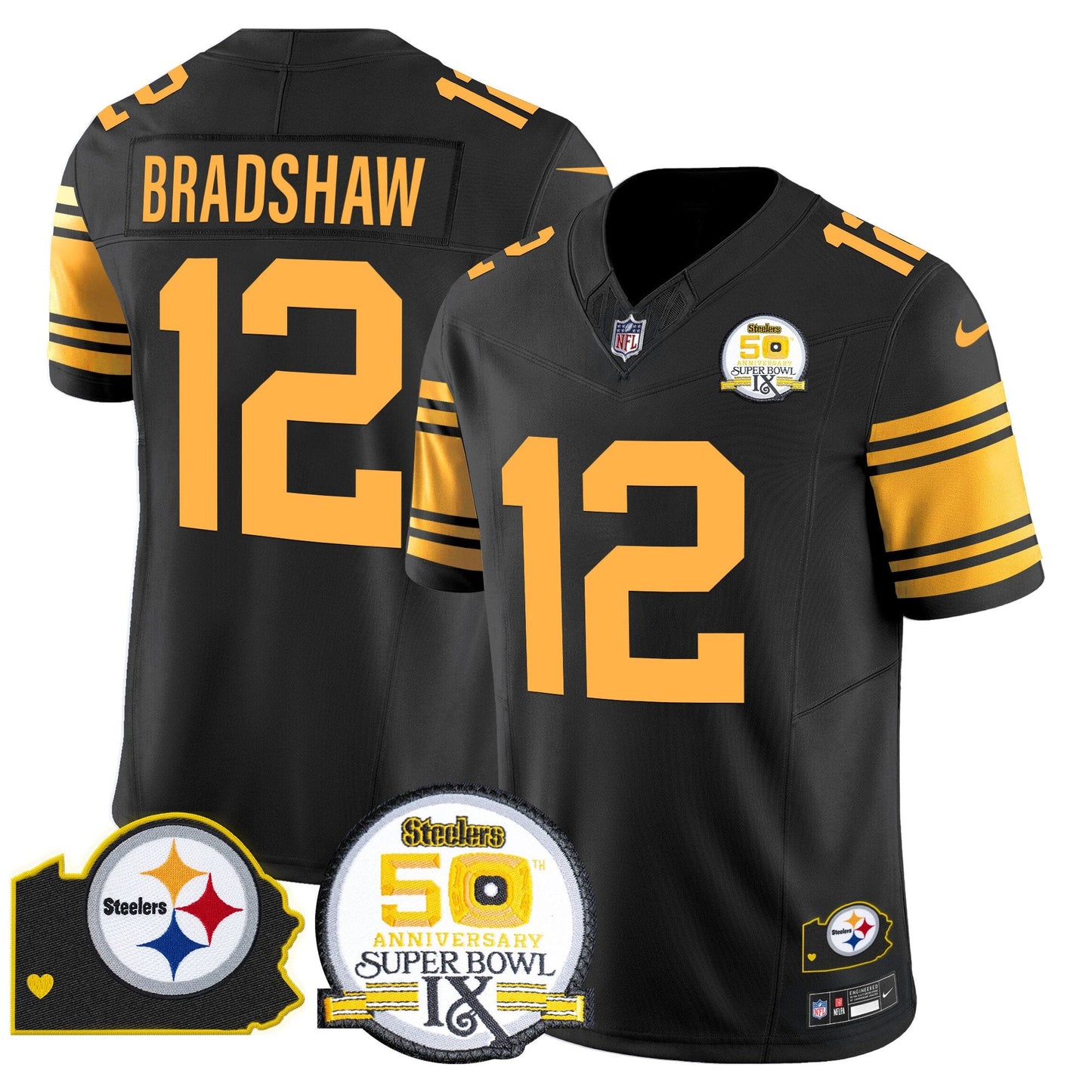 Steelers 50th Anniversary Of Super Bowl IX & Map Patch Vapor Limited Jersey - All Stitched