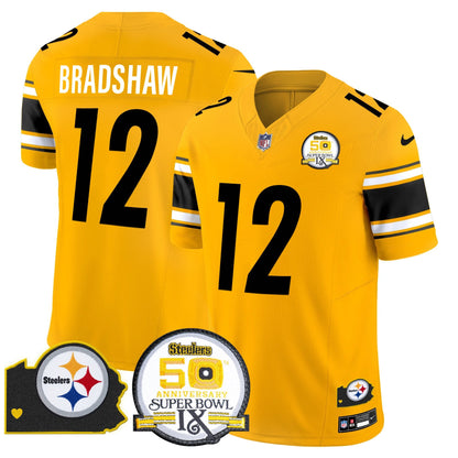 Steelers 50th Anniversary Of Super Bowl IX & Map Patch Vapor Limited Jersey - All Stitched