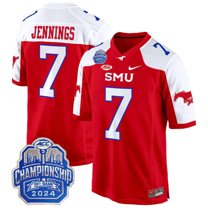 SMU Mustangs 2024 ACC Championship Patch Game Jersey - All Stitched