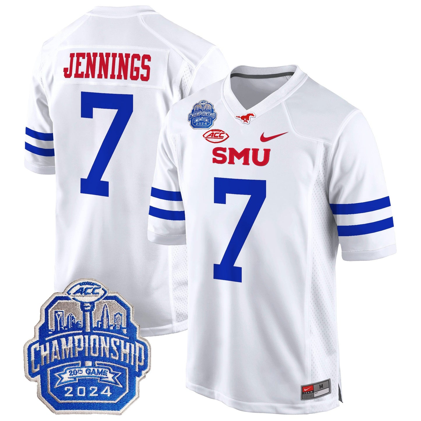 SMU Mustangs 2024 ACC Championship Patch Game Jersey - All Stitched