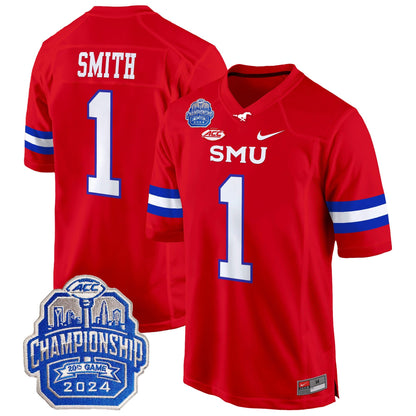 SMU Mustangs 2024 ACC Championship Patch Game Jersey - All Stitched