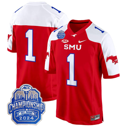 SMU Mustangs 2024 ACC Championship Patch Game Jersey - All Stitched
