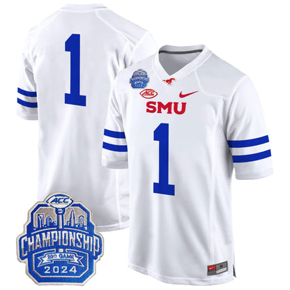 SMU Mustangs 2024 ACC Championship Patch Game Jersey - All Stitched