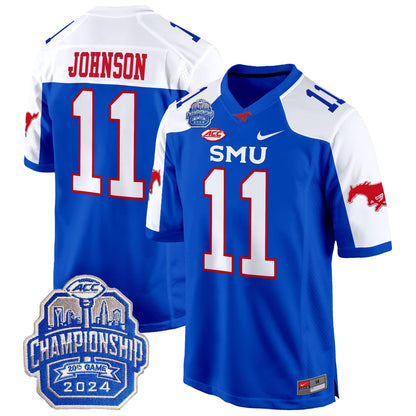 SMU Mustangs 2024 ACC Championship Patch Game Jersey - All Stitched