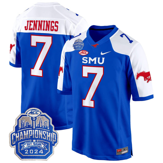 SMU Mustangs 2024 ACC Championship Patch Game Jersey - All Stitched