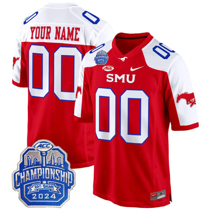 SMU Mustangs 2024 ACC Championship Patch Game Custom Jersey - All Stitched