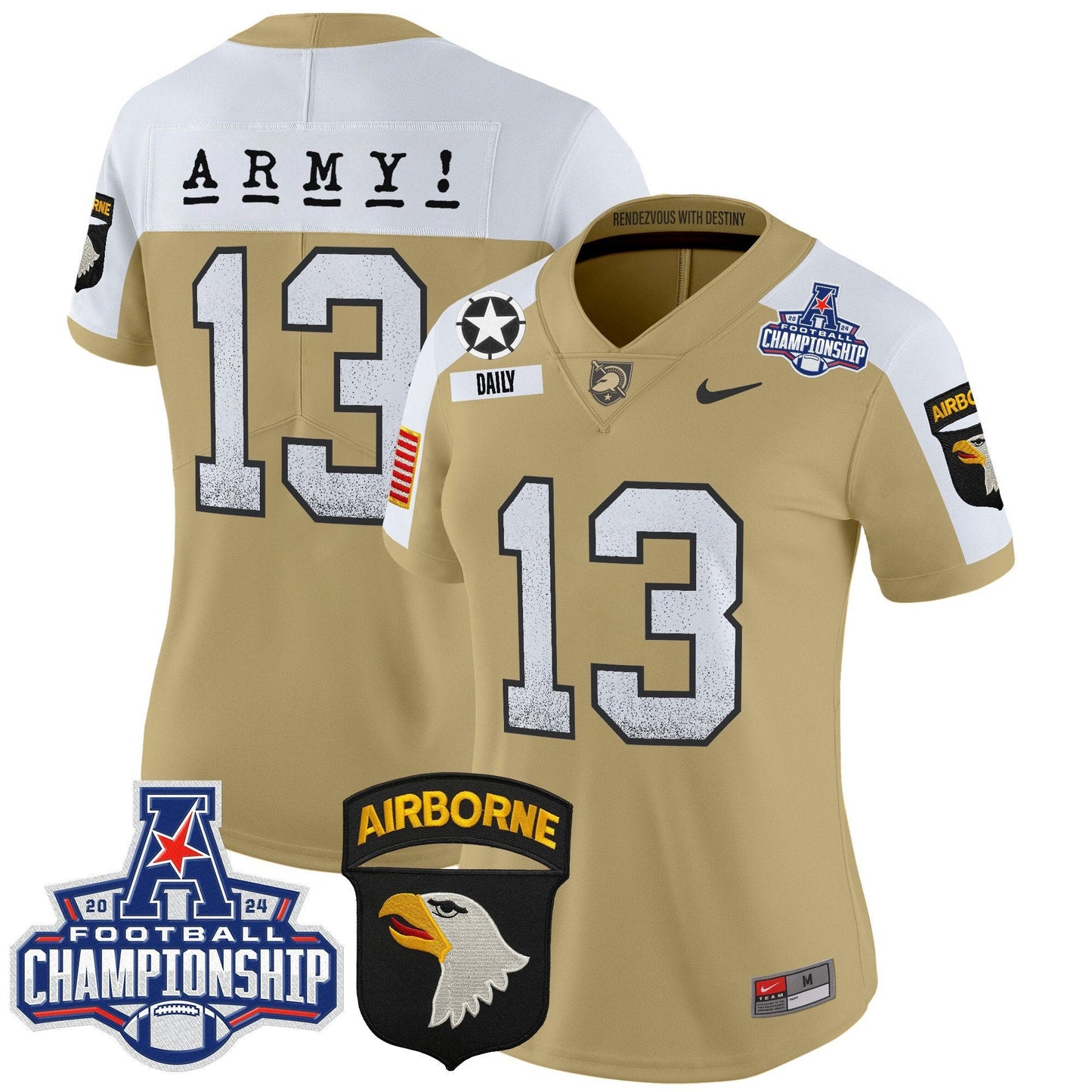 Women's Army Black Knights 2024 AAC Championship Patch Vapor Limited Jersey - All Stitched