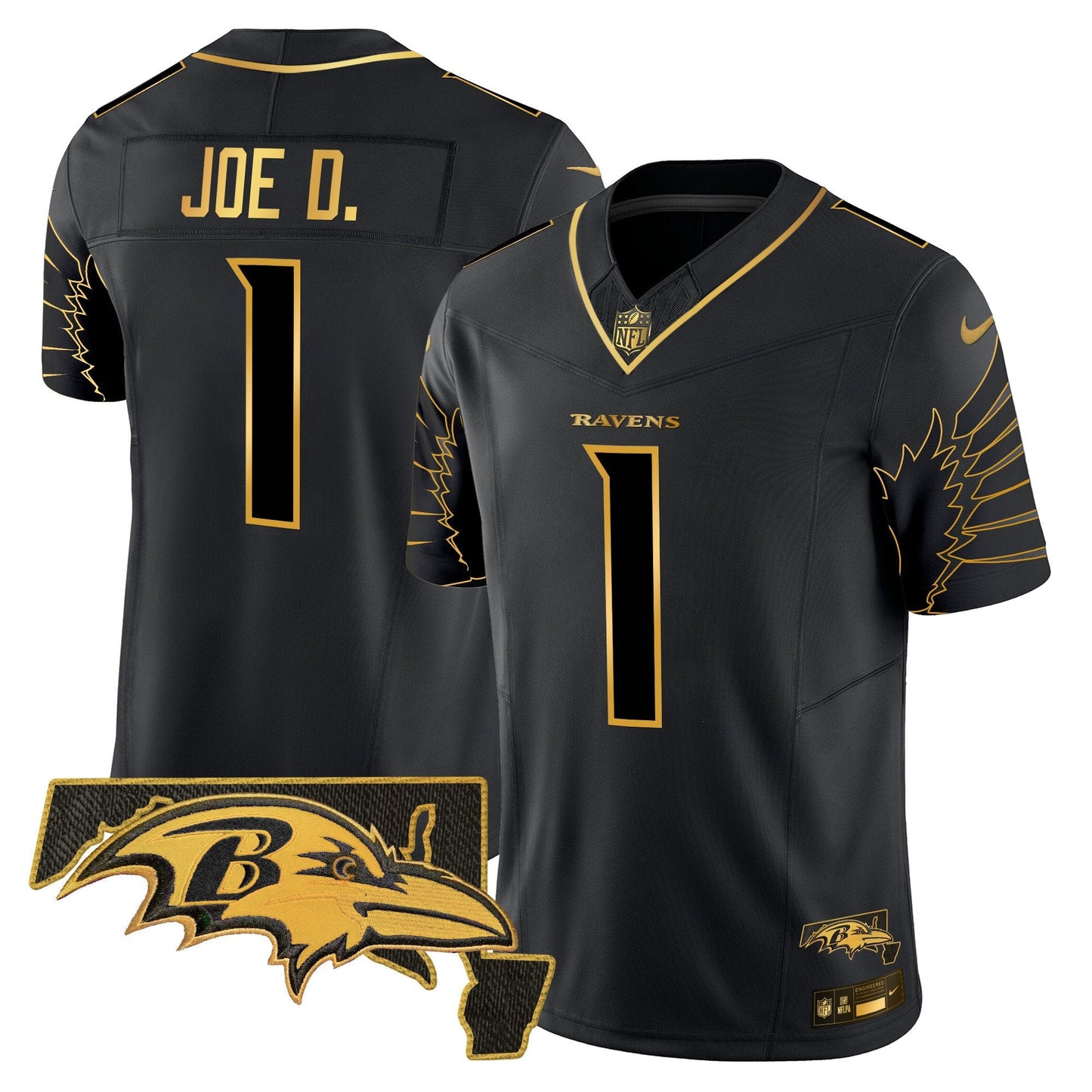 Ravens Maryland Patch Gold Vapor Limited Jersey V2 - All Stitched