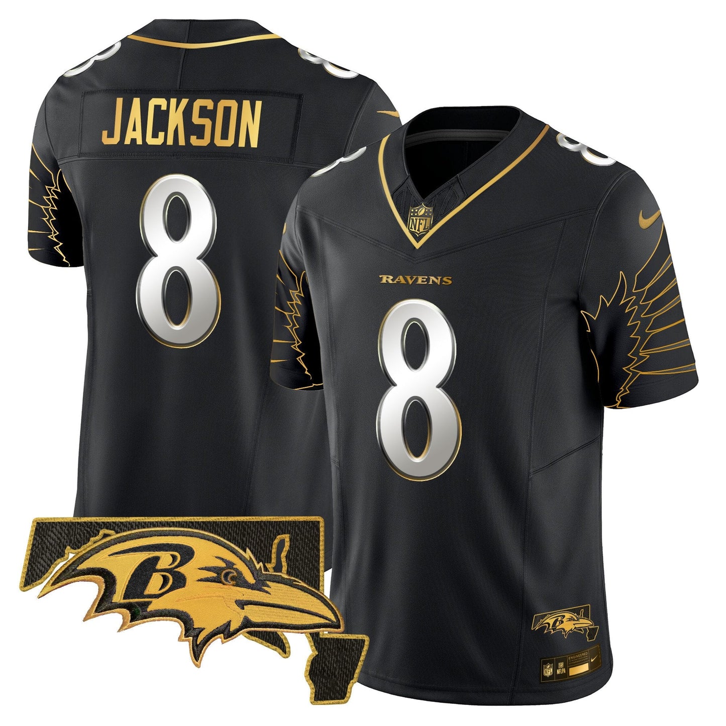 Ravens Maryland Patch Gold Vapor Limited Jersey V2 - All Stitched