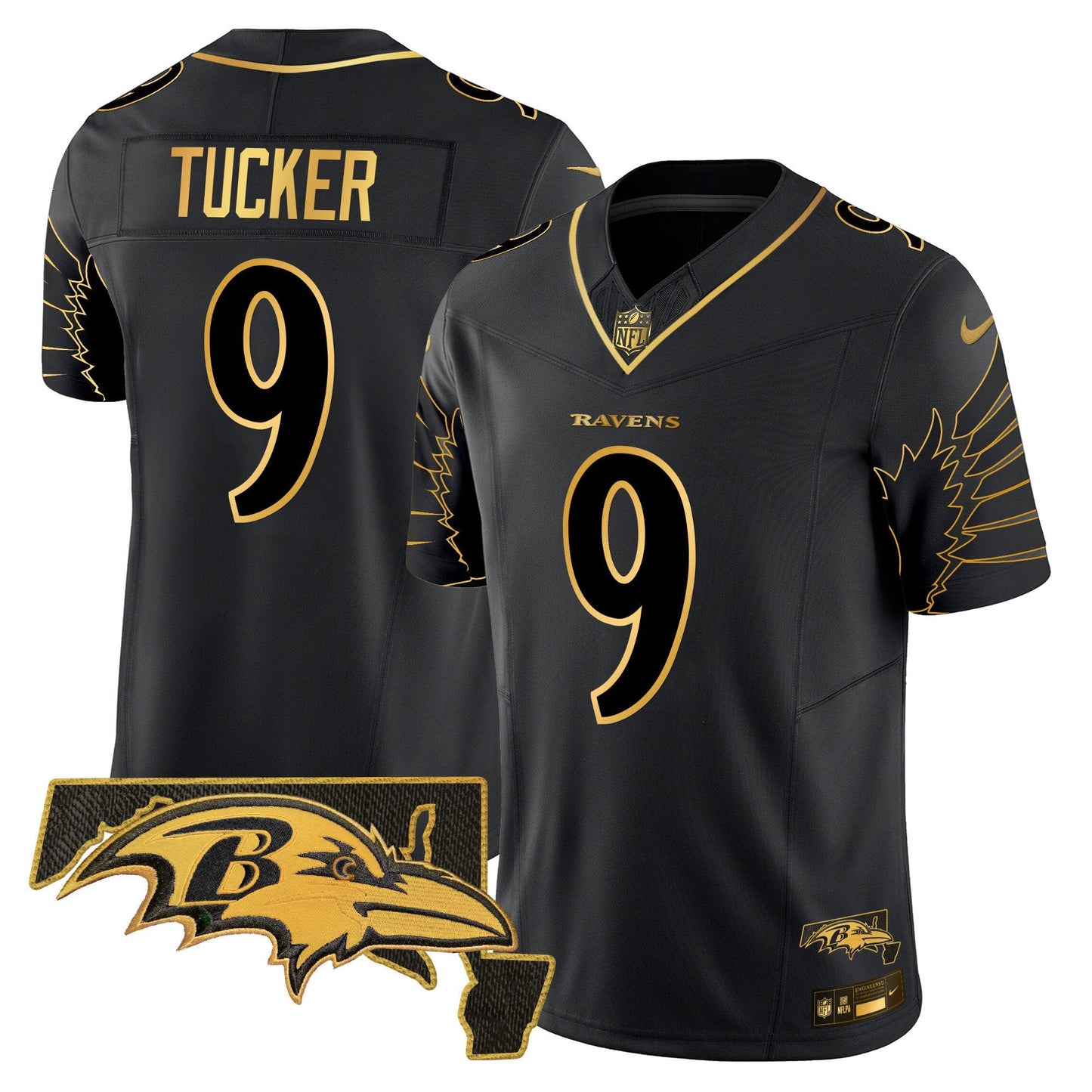 Ravens Maryland Patch Gold Vapor Limited Jersey V2 - All Stitched