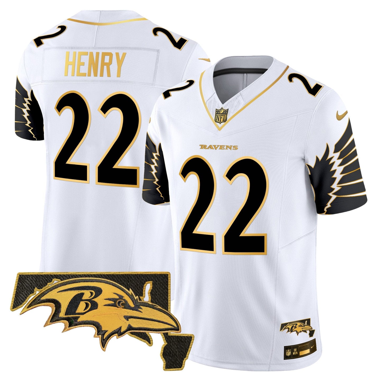 Ravens Maryland Patch Gold Vapor Limited Jersey V2 - All Stitched