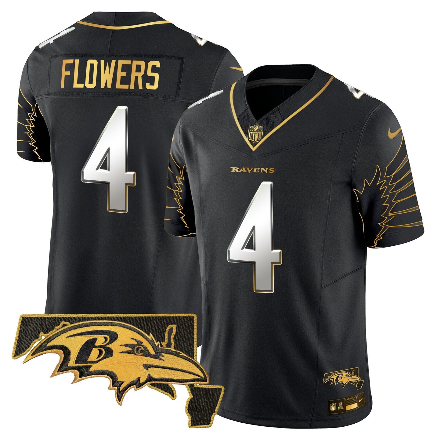 Ravens Maryland Patch Gold Vapor Limited Jersey V2 - All Stitched