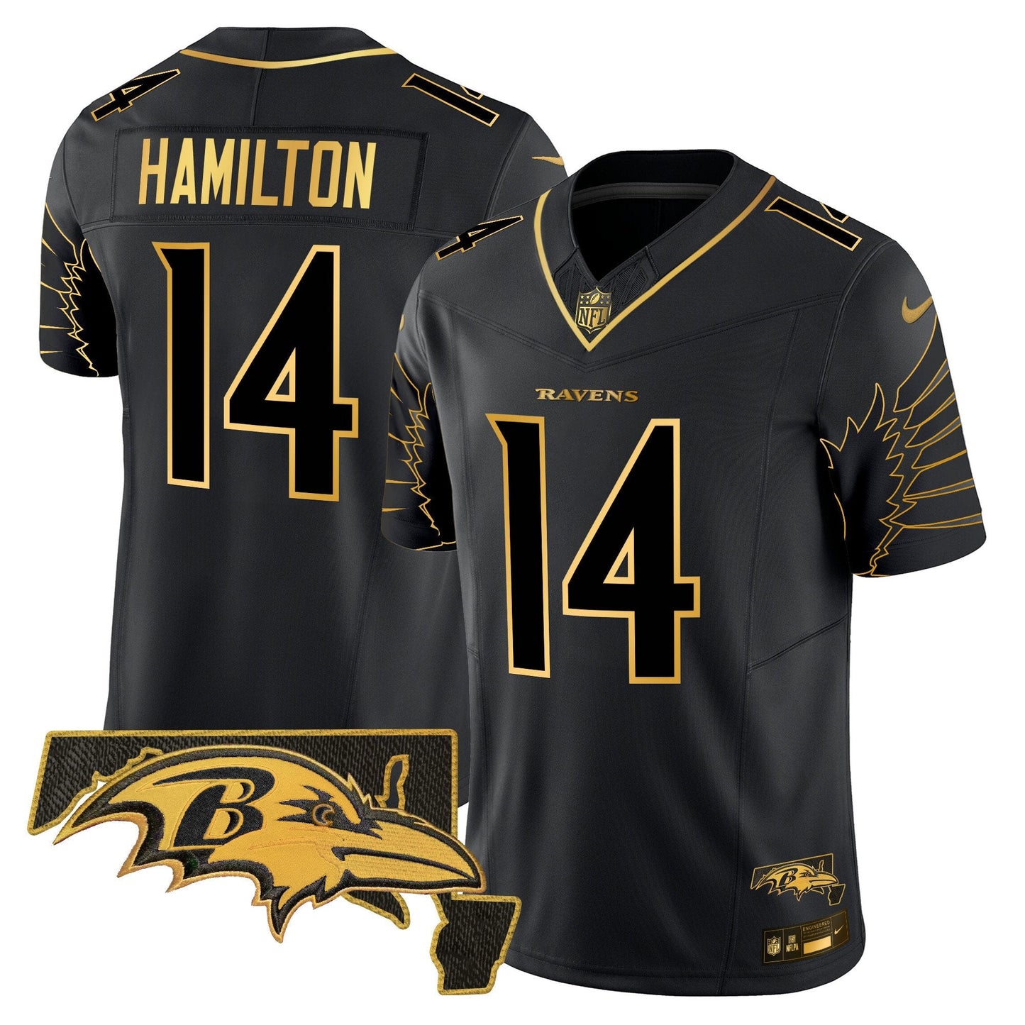 Ravens Maryland Patch Gold Vapor Limited Jersey V2 - All Stitched
