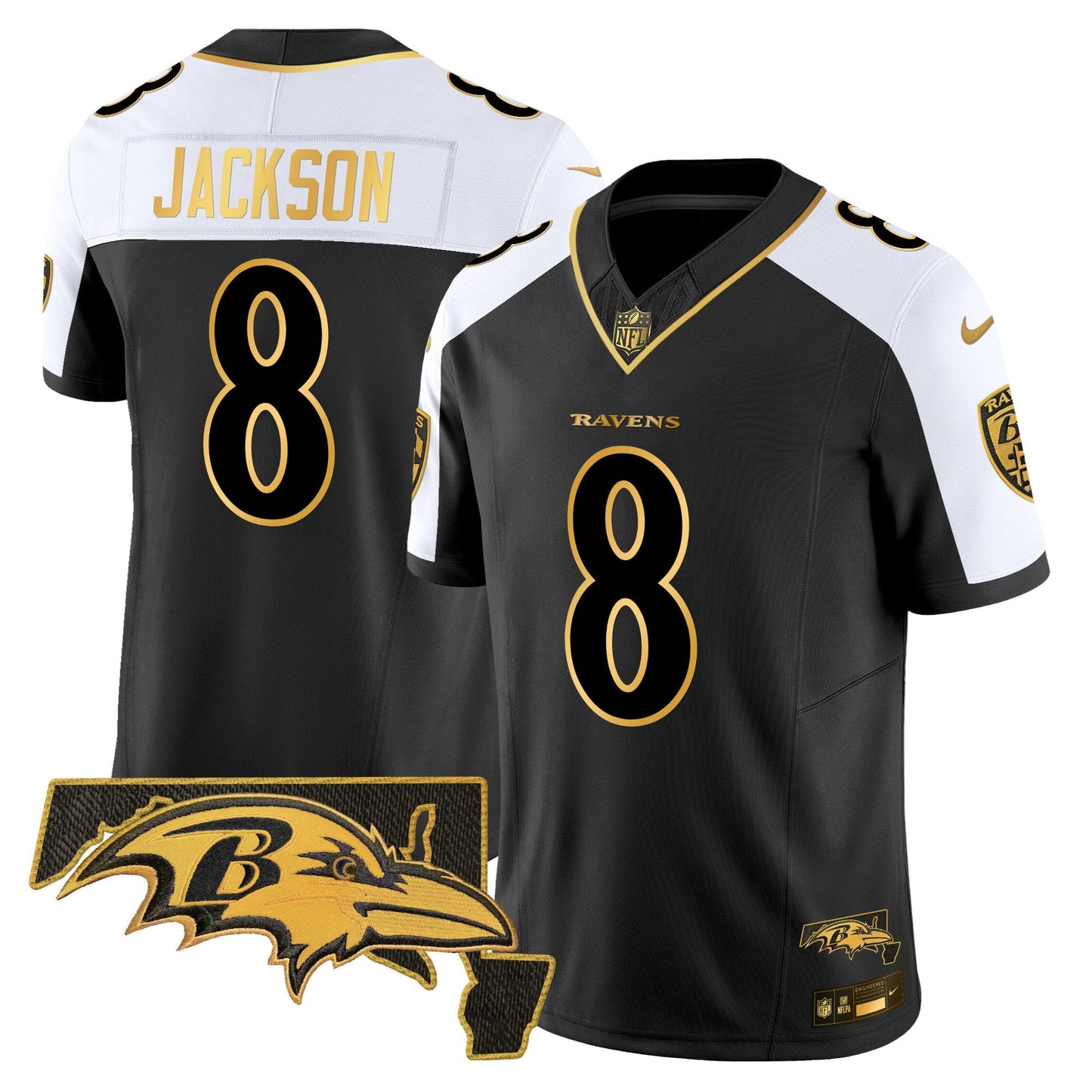 Ravens Maryland Patch Gold Vapor Limited Jersey V2 - All Stitched