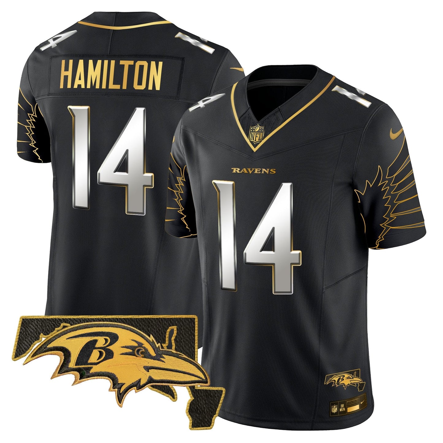 Ravens Maryland Patch Gold Vapor Limited Jersey V2 - All Stitched