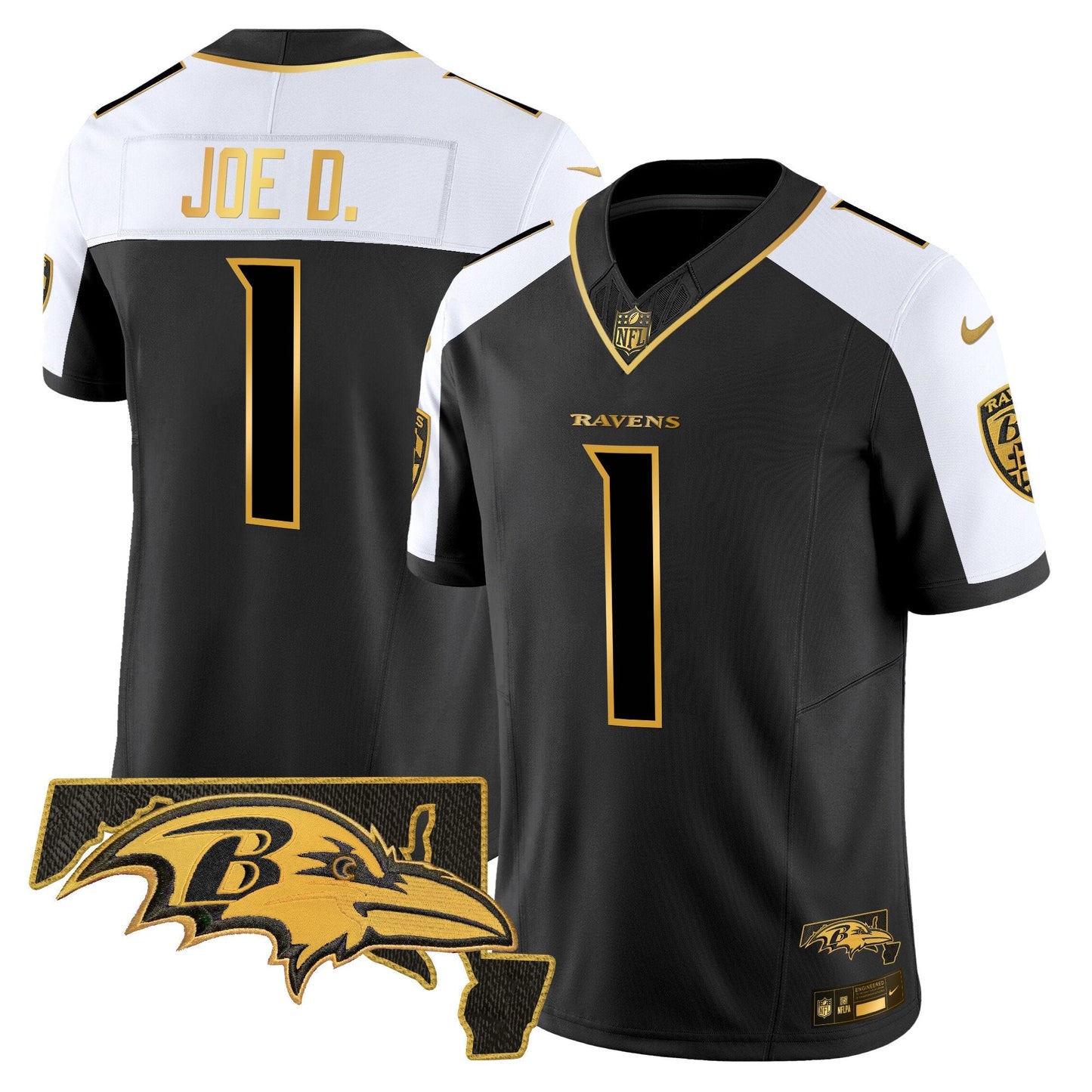Ravens Maryland Patch Gold Vapor Limited Jersey V2 - All Stitched