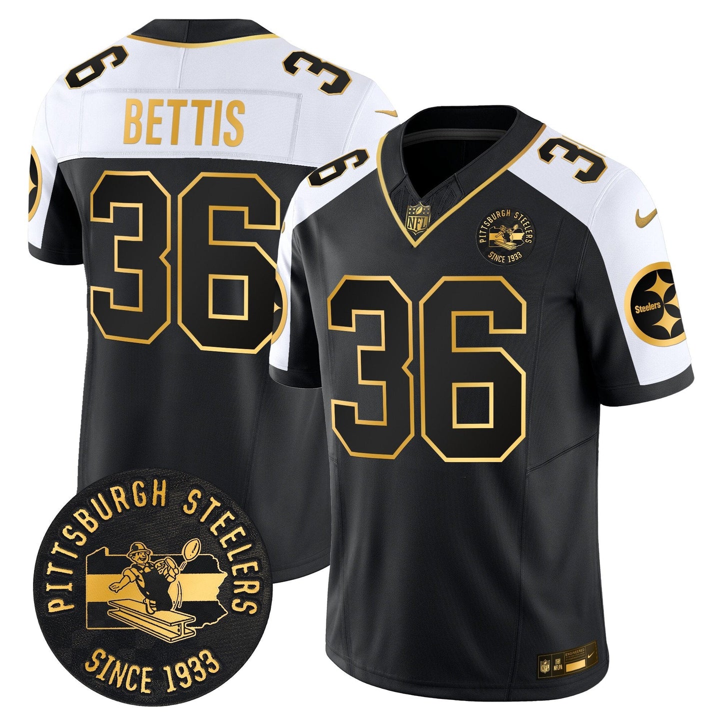 Pittsburgh Steelers Throwback 1933 Patch Gold Vapor Limited Jersey - All Stitched