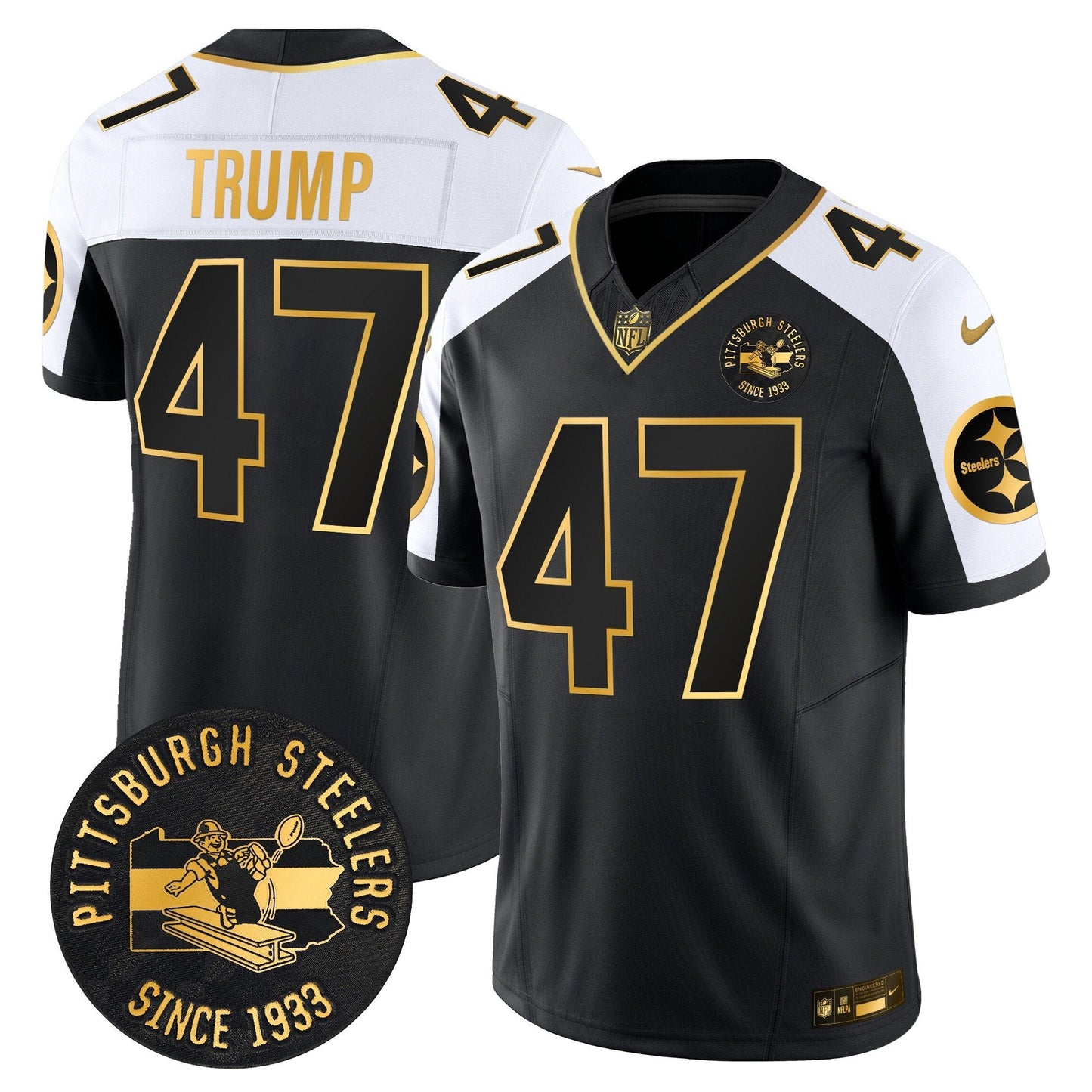Pittsburgh Steelers Throwback 1933 Patch Gold Vapor Limited Jersey - All Stitched