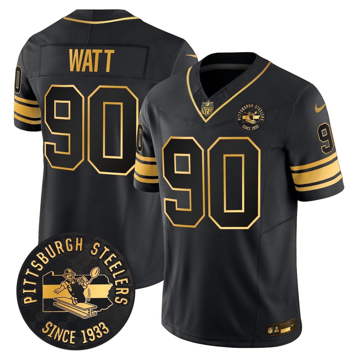 Pittsburgh Steelers Throwback 1933 Patch Gold Vapor Limited Jersey - All Stitched
