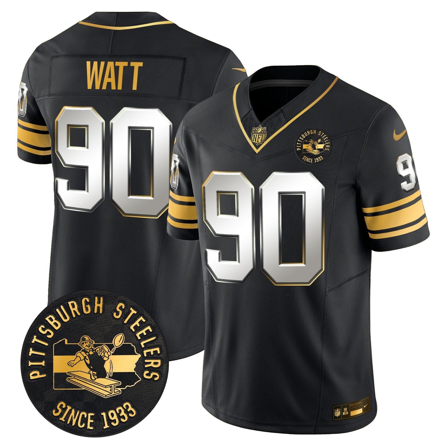Pittsburgh Steelers Throwback 1933 Patch Gold Vapor Limited Jersey - All Stitched