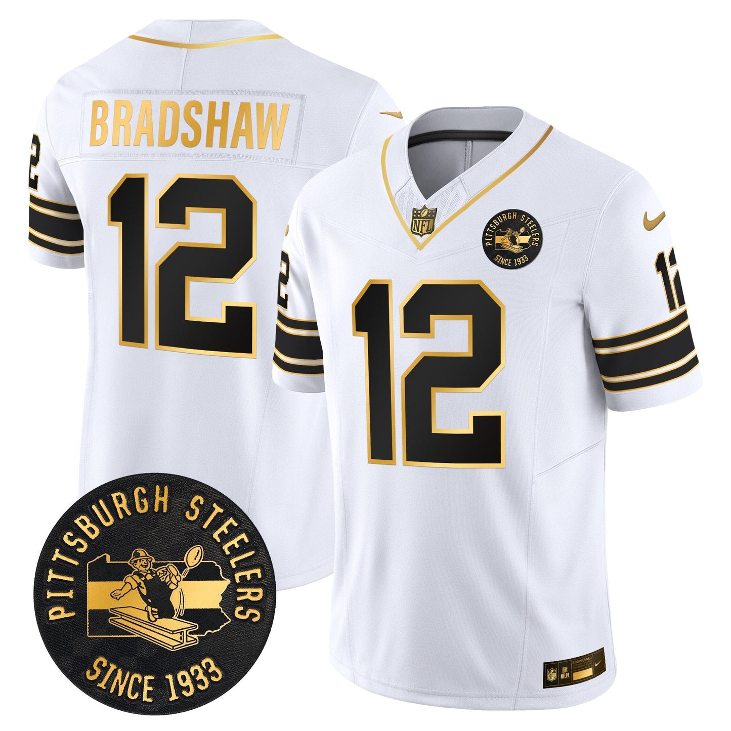 Pittsburgh Steelers Throwback 1933 Patch Gold Vapor Limited Jersey - All Stitched