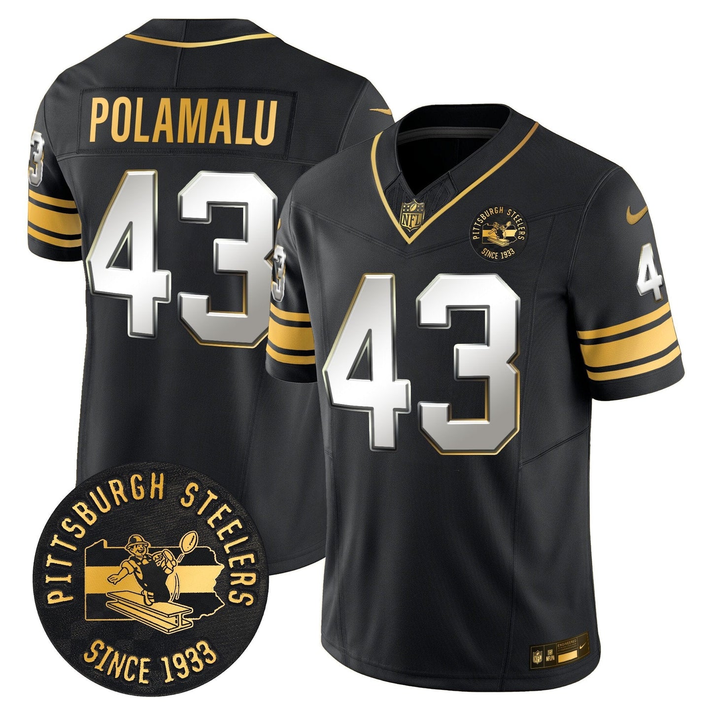 Pittsburgh Steelers Throwback 1933 Patch Gold Vapor Limited Jersey - All Stitched