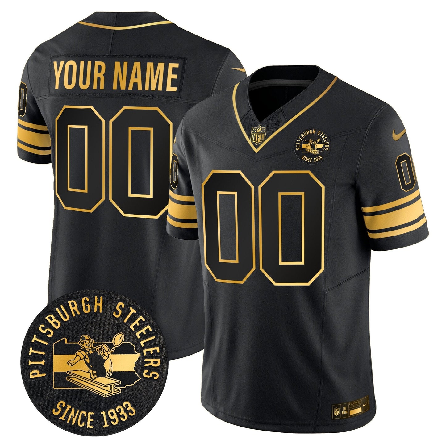 Pittsburgh Steelers Throwback 1933 Patch Gold Vapor Limited Custom Jersey - All Stitched