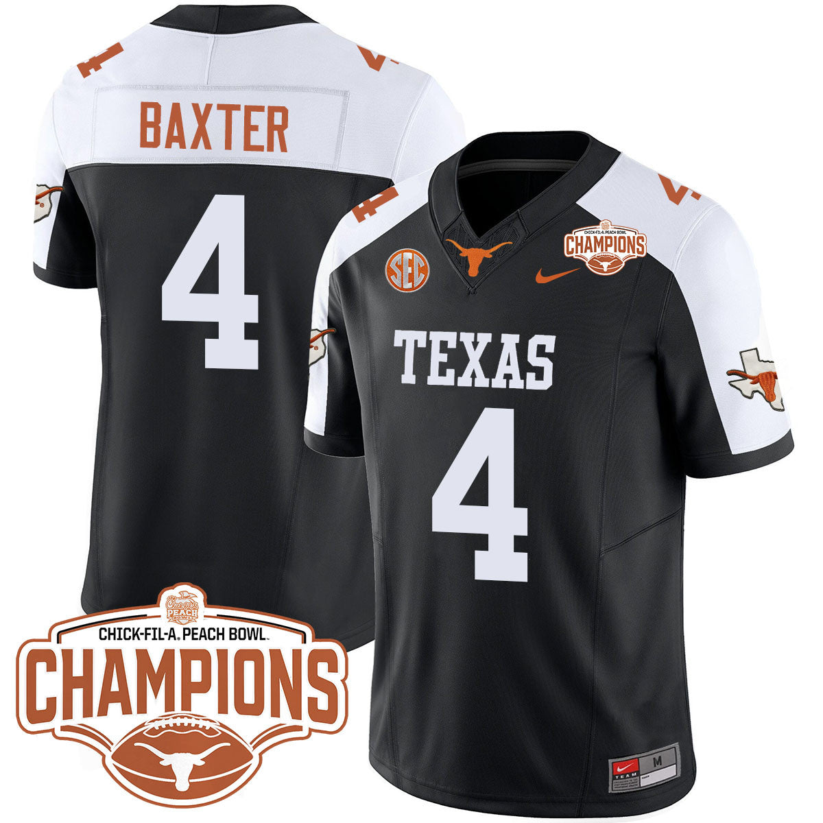 Texas Longhorns 2024 Peach Bowl Champions Jersey - All Stitched