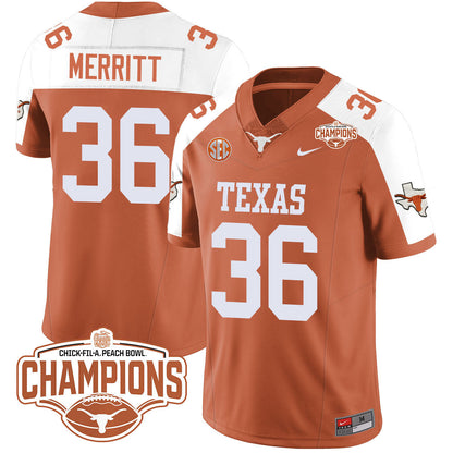 Texas Longhorns 2024 Peach Bowl Champions Jersey - All Stitched