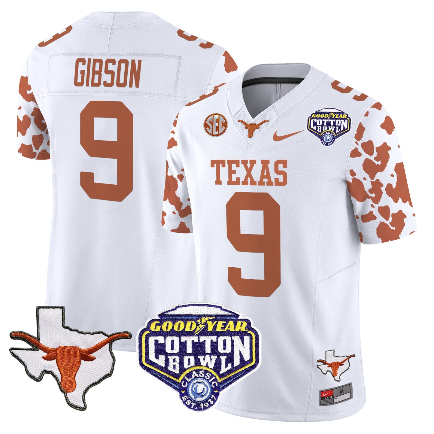Texas Longhorns Cow Spots Cotton Bowl Patch Vapor Limited Jersey - All Stitched