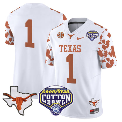 Texas Longhorns Cow Spots Cotton Bowl Patch Vapor Limited Jersey - All Stitched