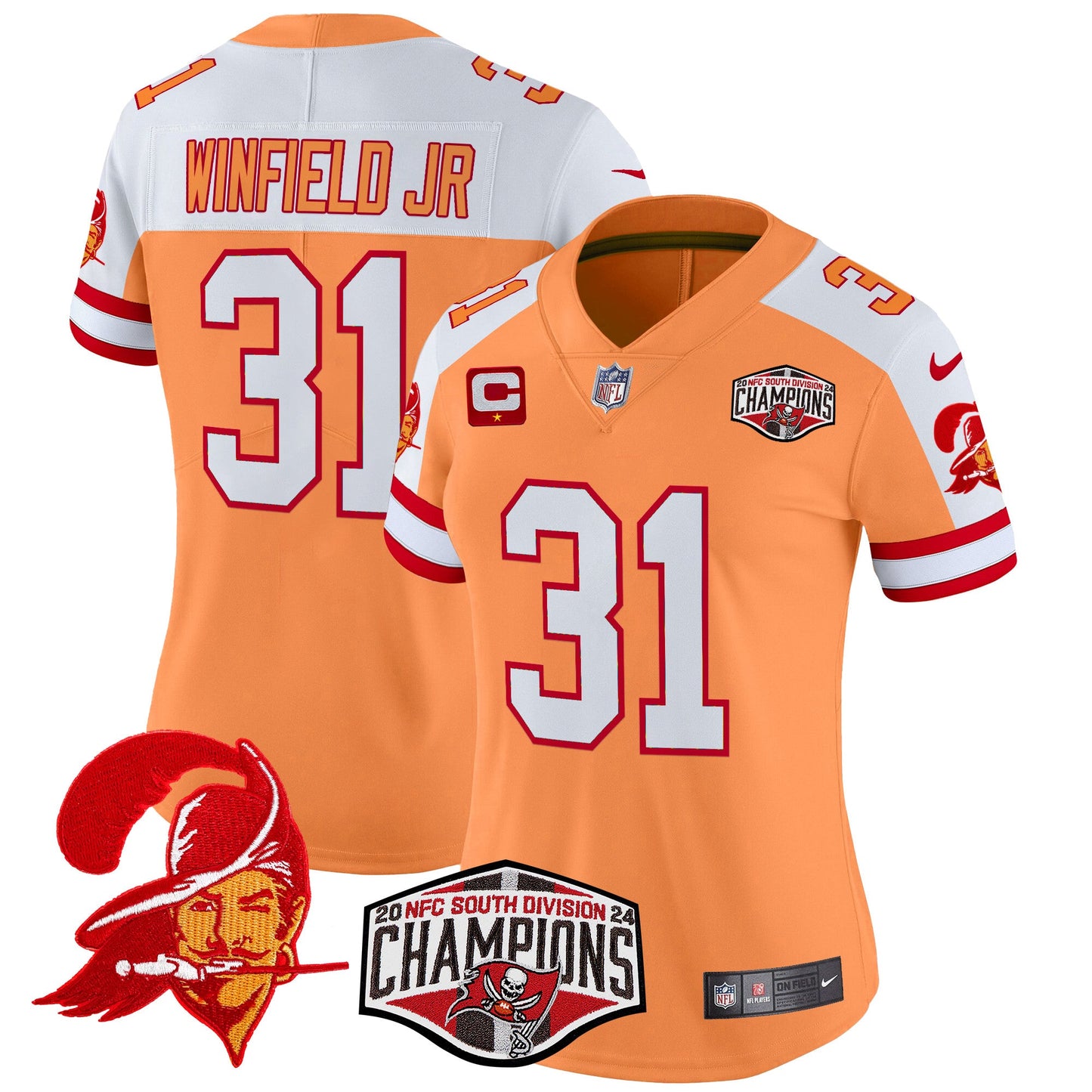 Women's Tampa Bay Buccaneers Creamsicle 2024 NFC South Division Champions Patch Vapor Limited Jersey - All Stitched